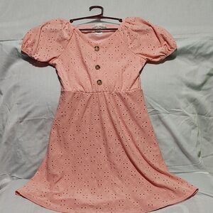Charming Pink Eyelet Kids Dress with Button Details